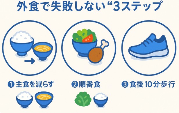 外食で血糖を乱さない3ステップ｜牛丼・ラーメン・コンビニの“選び方テンプレ”