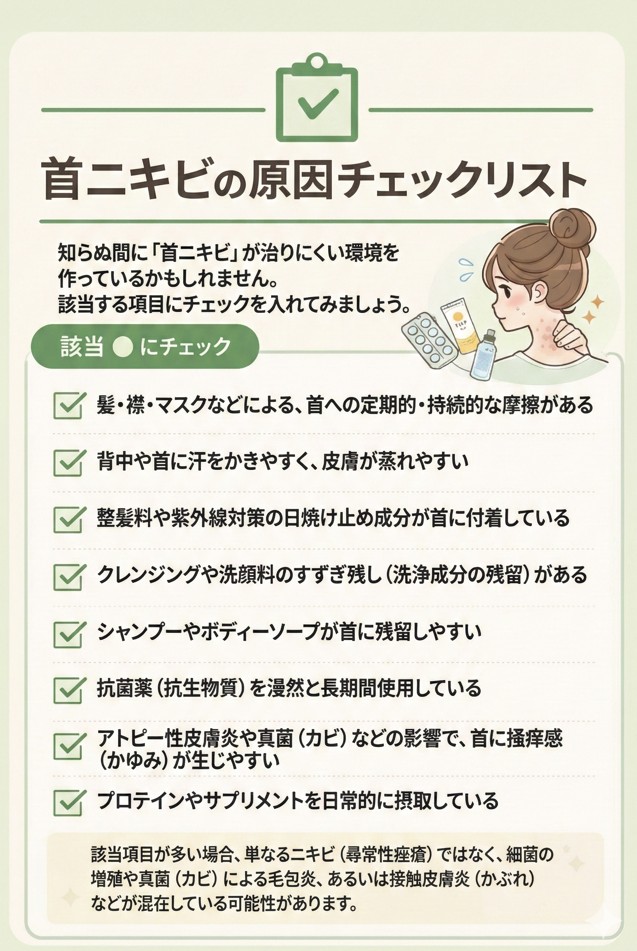 首〜うなじのニキビ｜ヘルメット・襟の摩擦対策と今日からのケア